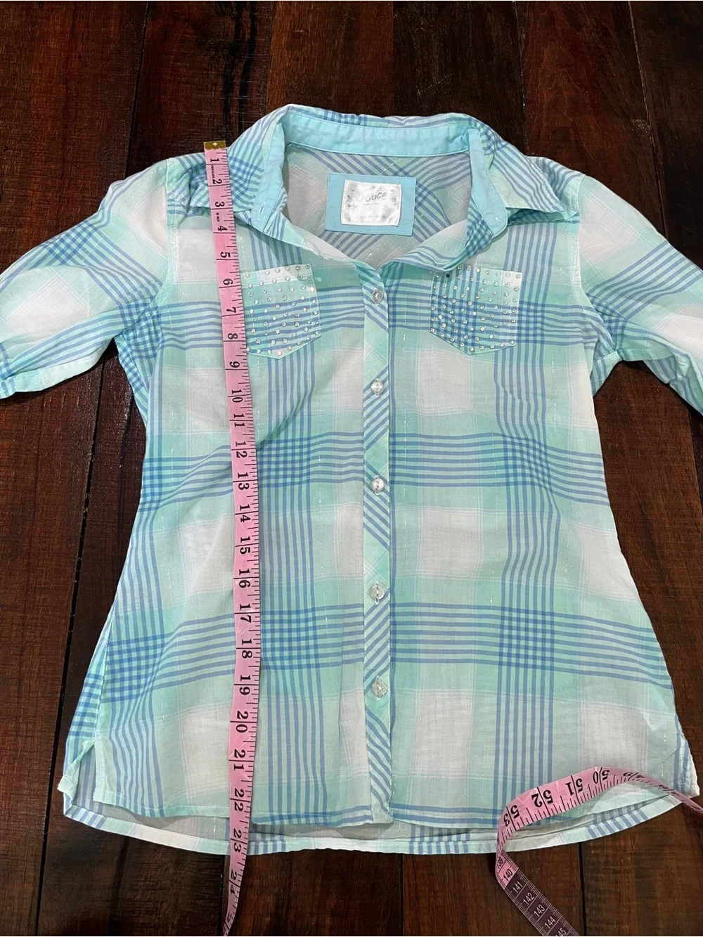 Justice Mint & Aqua Plaid Button-Up Shirt